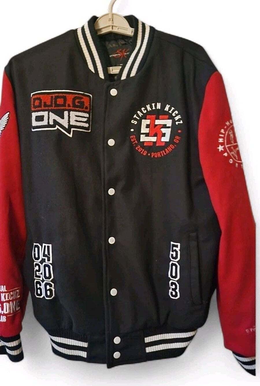 RARE DJ O.G.ONE Stackin Kickz Collab Varsity Jacket XL Excellent  D25 Hip hop